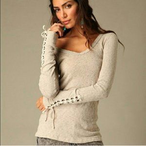 We The Free People NEW Ivory Vintag Long Sleeve Lace Up Cuff Thermal Top Shirt S
